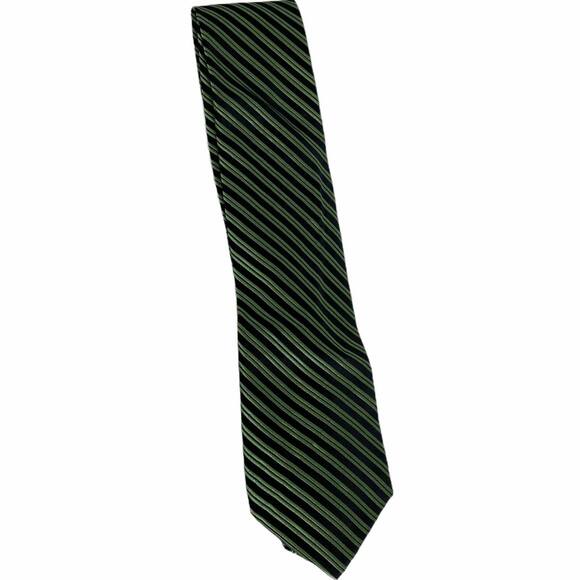 Nicole Miller Men's Tie Career 100% Silk Green Black Diagonal Striped One Size - Picture 2 of 5